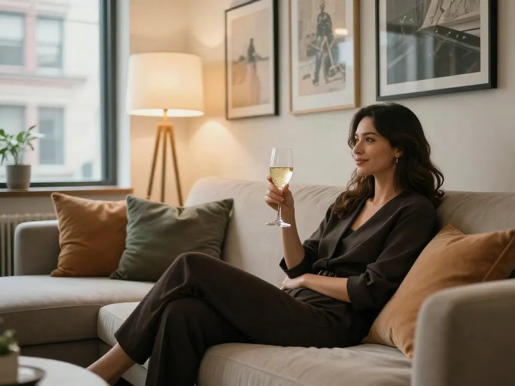 נערות ליווי בראשון לציון elegant woman enjoying a sophisticated evening in a stylish apartment